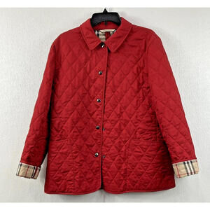 Burberry Brit Women’s Quilted Jacket Red Button Front Size L Lightweight